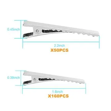 Alligator Hair Clips, 210 PCS Single Prong Metal Clips for Hair Bows and Crafts - Silver Flat Gator Clips in Bulk DIY Supplies for Accessory Making (1.8 Inch & 2.2 Inch) Aisuly