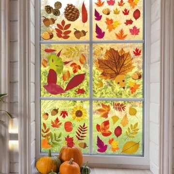 Maimegatt Fall Window Clings for Glass Fall Leaves Maple Window Sticker for Thanksgiving Day, 9 Shee...