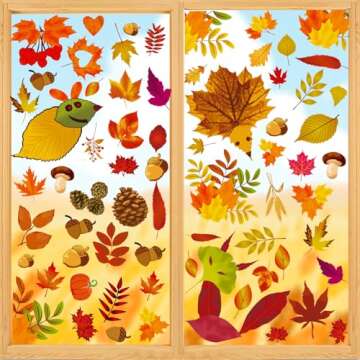 Maimegatt Fall Window Clings for Glass Fall Leaves Maple Window Sticker for Thanksgiving Day, 9 Sheets High Glossy Double-Side Acorns Window Decorations for Indoor Outdoor, Home Office