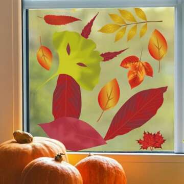 Maimegatt Fall Window Clings for Glass Fall Leaves Maple Window Sticker for Thanksgiving Day, 9 Sheets High Glossy Double-Side Acorns Window Decorations for Indoor Outdoor, Home Office