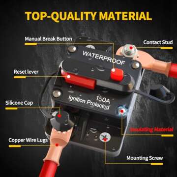 Bolipoeq 150Amp Circuit Breaker DC 12V-48V for Marine Boat Trolling Motor Automotive RV Trailer Car Solar System Battery Disconnect with Manual Reset Switch, IP67 Waterproof (Pack of 2)