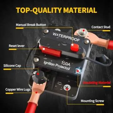 Bolipoeq 150Amp Circuit Breaker DC 12V-48V for Marine Boat Trolling Motor Automotive RV Trailer Car Solar System Battery Disconnect with Manual Reset Switch, IP67 Waterproof (Pack of 2)