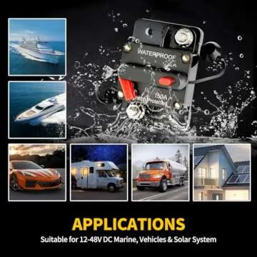 Bolipoeq 150Amp Circuit Breaker DC 12V-48V for Marine Boat Trolling Motor Automotive RV Trailer Car Solar System Battery Disconnect with Manual Reset Switch, IP67 Waterproof (Pack of 2)
