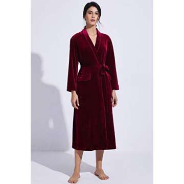 PRODESIGN Women's Long Velvet Robe Soft Warm Bathrobe with Shawl Collar Loose Sleepwear Nightgown (Wine Red, M)