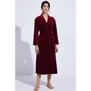 PRODESIGN Women's Long Velvet Robe Soft Warm Bathrobe with Shawl Collar Loose Sleepwear Nightgown (Wine Red, M)