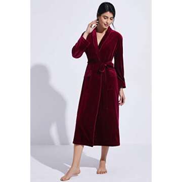 PRODESIGN Women's Long Velvet Robe Soft Warm Bathrobe with Shawl Collar Loose Sleepwear Nightgown (Wine Red, M)