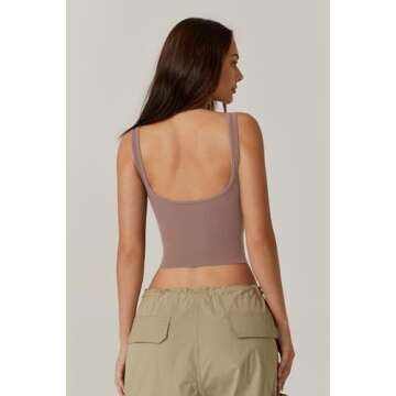 QINSEN Women's Sleeveless Strappy Tank Square Neck Workout Fitness Casual Basic Crop Tops Warm Taupe S