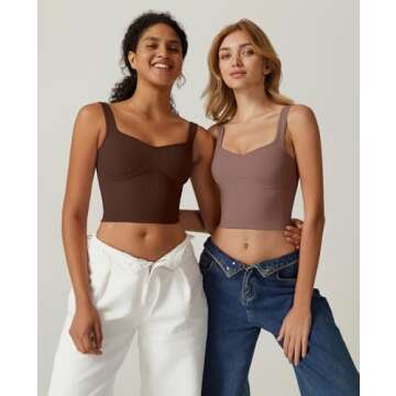 QINSEN Women's Sleeveless Strappy Tank Square Neck Workout Fitness Casual Basic Crop Tops Warm Taupe S