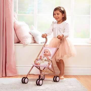LullaBaby – Doll Stroller – Foldable Frame – Star-Print Design – Baby Doll Accessories – T...