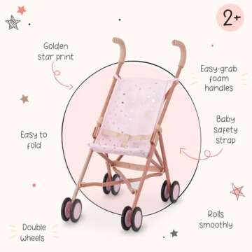 LullaBaby – Doll Stroller – Foldable Frame – Star-Print Design – Baby Doll Accessories – Toys For Kids Ages 2 & Up – Baby Doll Stroller