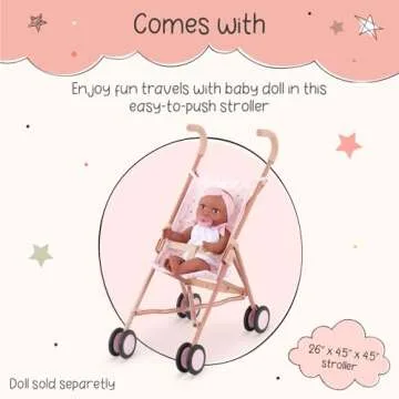 LullaBaby – Doll Stroller – Foldable Frame – Star-Print Design – Baby Doll Accessories – Toys For Kids Ages 2 & Up – Baby Doll Stroller