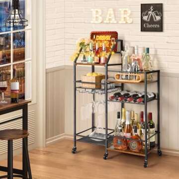 VINAEMO Rolling Bar Cart with Wine Glass Holder, Bar Carts for the Home, Bar Stand for Home, Small M...