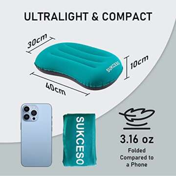 [2-PACK] Ultralight Inflatable Camping Pillow - Compressible, Compact, Comfortable for Sleeping Whil...