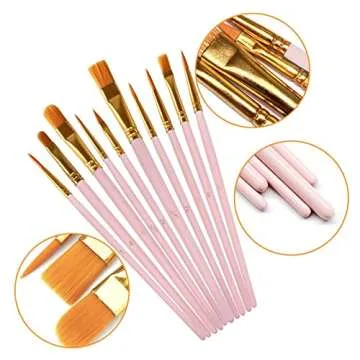 1 Pack Paint Brushes Set, 10 Pcs Nylon Hair Painting Brushes for Watercolor, Oil, Acrylic Paint, Pin...