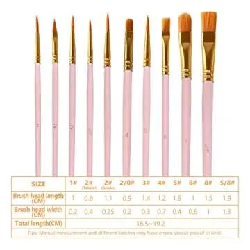 1 Pack Paint Brushes Set, 10 Pcs Nylon Hair Painting Brushes for Watercolor, Oil, Acrylic Paint, Pink
