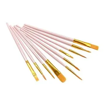 1 Pack Paint Brushes Set, 10 Pcs Nylon Hair Painting Brushes for Watercolor, Oil, Acrylic Paint, Pink