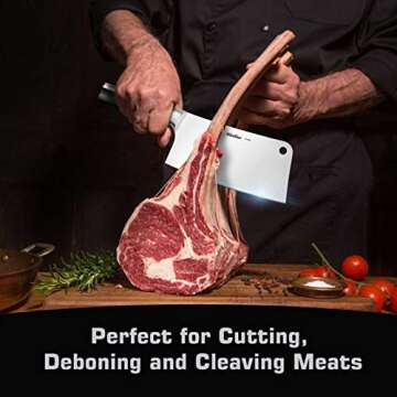 7-inch Butcher Knife Meat Cleaver Knife, Professional Grade Stainless Steel Blade and Handle, Perfec...