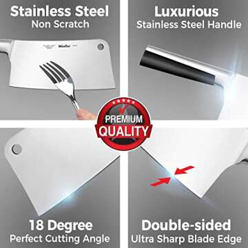 7-inch Butcher Knife Meat Cleaver Knife, Professional Grade Stainless Steel Blade and Handle, Perfect for Restaurants and Home Kitchen Use