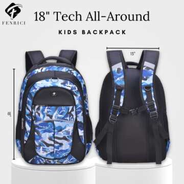 Fenrici Shark Backpack for Boys, Girls, Kids, Teens, 18" Durable Book Bags for Kindergarten, Element...