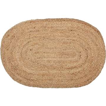 VHC Brands Oval Jute Fiber Welcome Mat, Non Slip Area Rug, Natural, 20x30