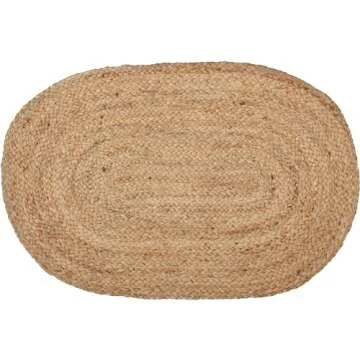 VHC Brands Oval Jute Fiber Welcome Mat, Non Slip Area Rug, Natural, 20x30