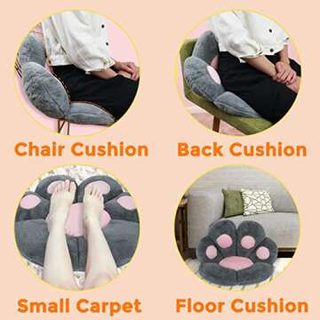 ELFJOY Comfy Chair Cushion Plush Cat Paw Cushion Kawaii Home Decor Cat Pillow for Office and Computer Gaming Chair (70 * 60cm, Grey)