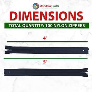 Nylon Zippers for Sewing, 4 Inch 100 PCs Assorted Colors