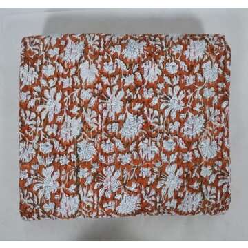V Vedant Designs Floral Print Beautiful Kantha Quilt Indian Hand Block Kantha Quilt Reversible Cotto...