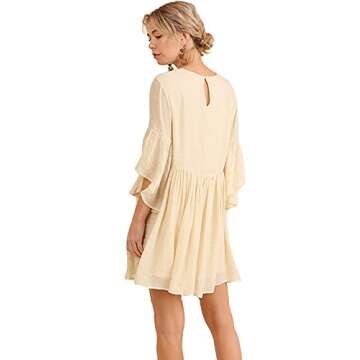 BoHo Bliss! Mandy and Ally Embroirdered Bell Sleeve Dress (large, natural)