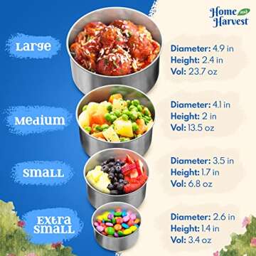 Home and Harvest Stainless Steel Lunch Box With Lids - Metal Snack Containers For Lunch Box 4 Pack