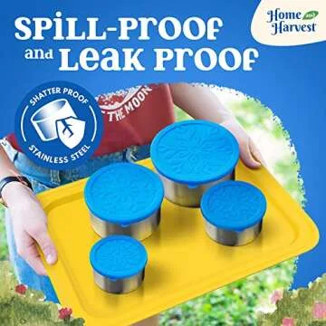 Home and Harvest Stainless Steel Lunch Box With Lids - Metal Snack Containers For Lunch Box 4 Pack