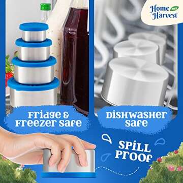 Home and Harvest Stainless Steel Lunch Box With Lids - Metal Snack Containers For Lunch Box 4 Pack