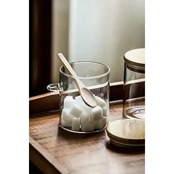 KOIKEY Coffee Sugar Container Salts Jars - 15oz Glass Airtight Caning with Bamboo Lids and Spoons Scoop, Storage Overnight Oats, Spice, Creamer, Food Organizer, Set of 3