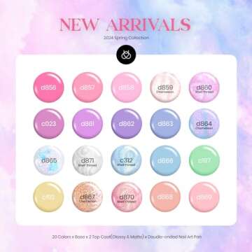 Beetles 24Pcs Gel Nail Polish Set, Pink Purple Pearl Pastel Blue Shimmer Chameleon Green Colors 2025 Spring Gel Polish Kit, 3Pcs Base Gel Top Coat and Double-ended Brush Soak off UV Gel