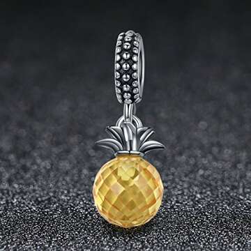 THE KISS Crystal Pineapple Fruit 925 Sterling Silver Bead Fits European Charm Bracelet (Yellow Crystal Pineapple Dangle)