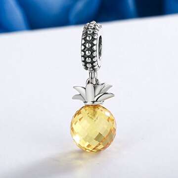 THE KISS Crystal Pineapple Fruit 925 Sterling Silver Bead Fits European Charm Bracelet (Yellow Crystal Pineapple Dangle)