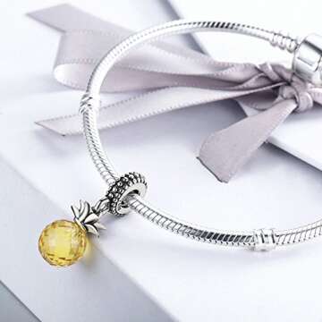THE KISS Crystal Pineapple Fruit 925 Sterling Silver Bead Fits European Charm Bracelet (Yellow Crystal Pineapple Dangle)