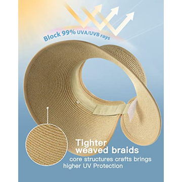 FURTALK Women's UV Protection Wide Brim Straw Sun Visor Hat
