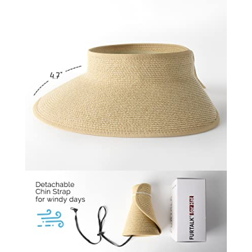 FURTALK Women's UV Protection Wide Brim Straw Sun Visor Hat