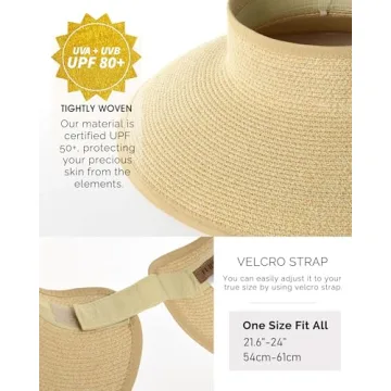 FURTALK Women's UV Protection Wide Brim Straw Sun Visor Hat
