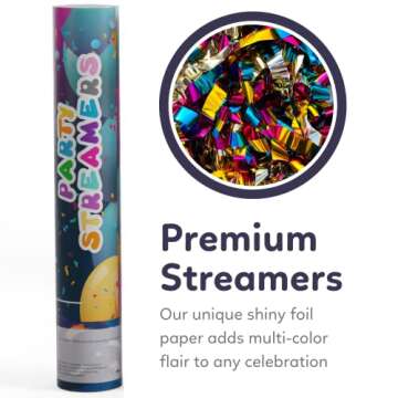 No Mess Streamer Confetti Cannon Party Poppers | 6 Pack | Multicolor Streamers | Glitter Bomb Confetti Shooters | Decoration for Birthday, Wedding | Launches 25 ft | 12 inch | TUR Party Supplies