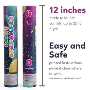 No Mess Streamer Confetti Cannon Party Poppers | 6 Pack | Multicolor Streamers | Glitter Bomb Confetti Shooters | Decoration for Birthday, Wedding | Launches 25 ft | 12 inch | TUR Party Supplies