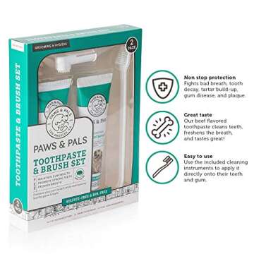 Dog Toothbrush and Toothpaste Brushing Kit, 7oz (Pack of 2) Enzymatic Tooth Paste, Beef Flavor | Tee...