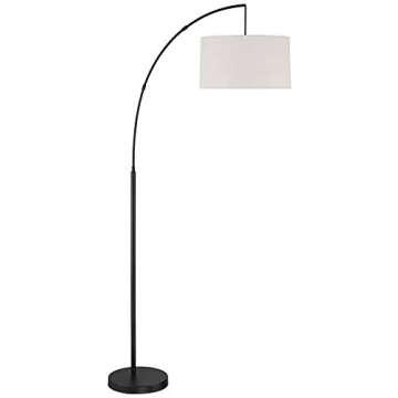 360 Lighting Cora Mid Century Modern Arc Floor Lamp 72" Tall Black Metal White Linen Fabric Drum Shade Decor for Living Room Reading House Bedroom Home Office House