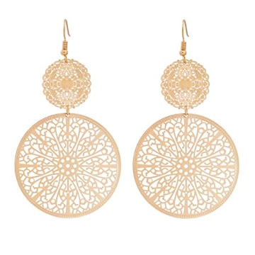 Elegant Filigree Disc Drop Earrings - Lightweight Statement Jewelry