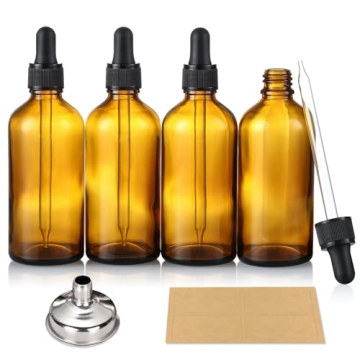 Leakproof Amber Glass Dropper Bottles - Perfect for Essential Oils - AOZITA 4 Pack with Funnel & Lab...