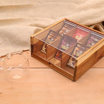 Elegant HTB Acacia Wood Tea Bag Organizer for Gift Giving