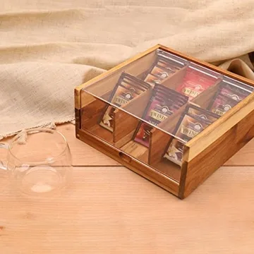 Elegant HTB Acacia Wood Tea Bag Organizer for Gift Giving