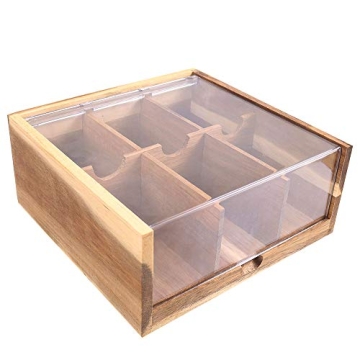 Elegant HTB Acacia Wood Tea Bag Organizer for Gift Giving