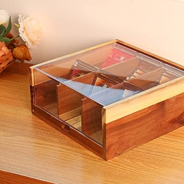 Elegant HTB Acacia Wood Tea Bag Organizer for Gift Giving